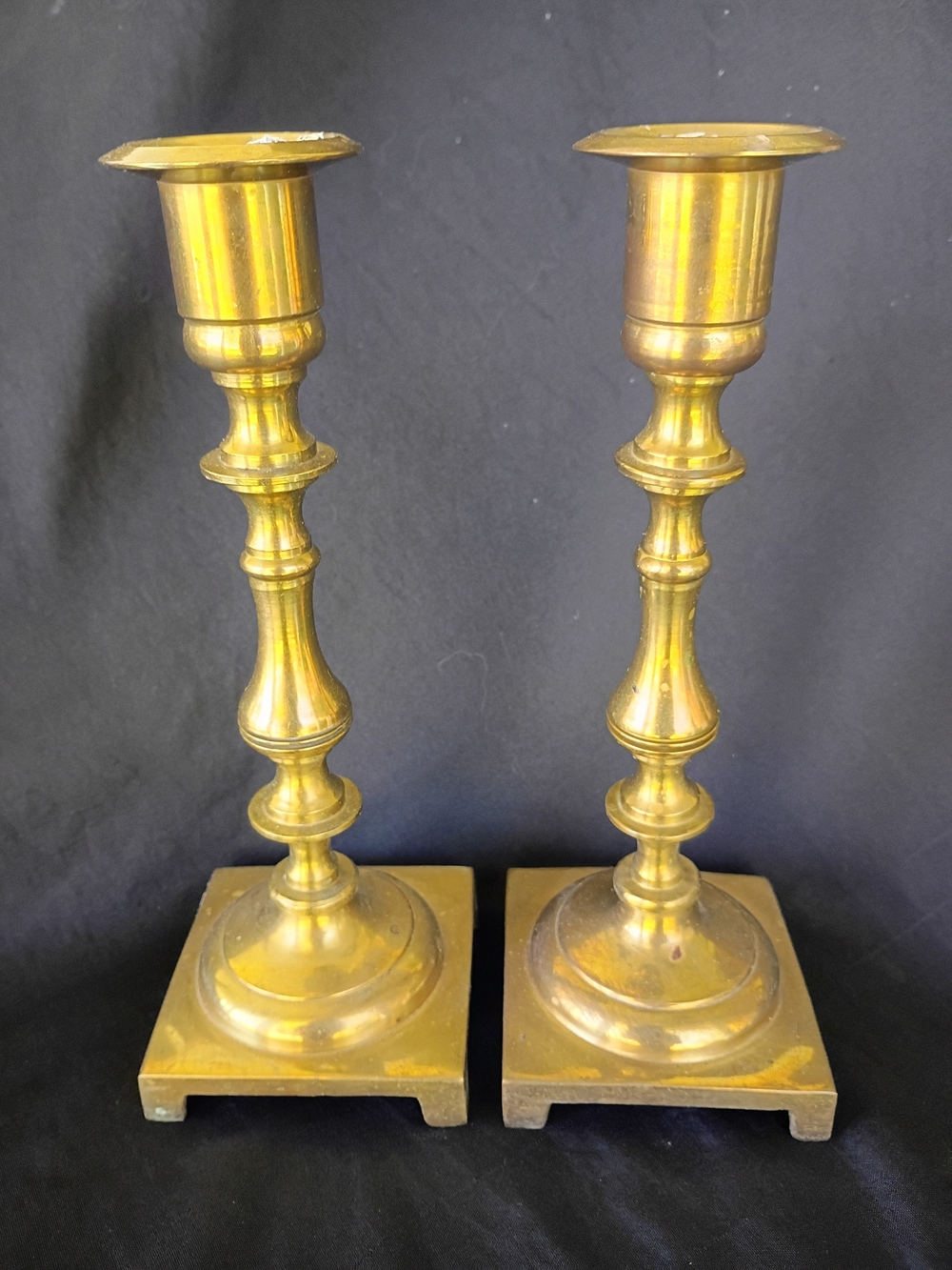 Vintage Pair of Solid Brass 7" Tabletop Candlestick Holders